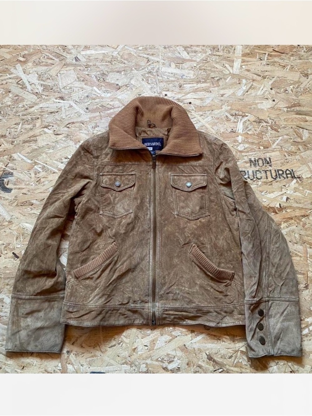 Vintage Bernardo Brown Leather Zip-Front Jacket